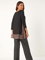 Roman Black Animal Print Mesh Hem Tunic - Image 3 of 5