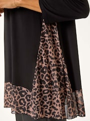 Roman Black Animal Print Mesh Hem Tunic - Image 5 of 5