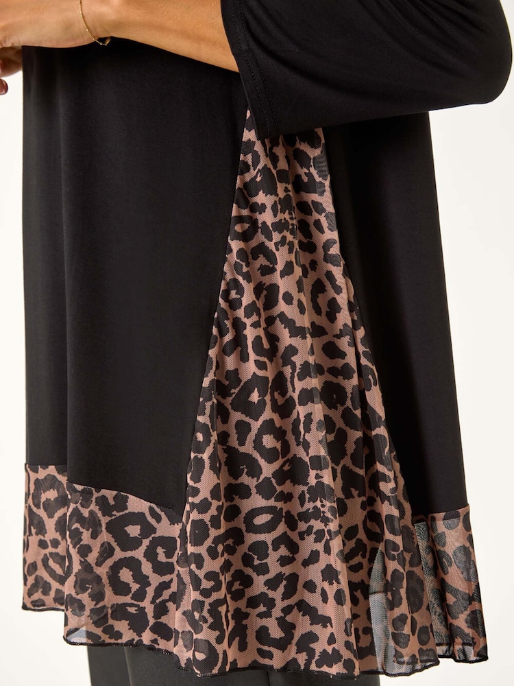 Roman Black Animal Print Mesh Hem Tunic - Image 5 of 5