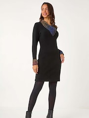 Roman Red Overlap V-Neck Knit Dress - Image 1 of 5