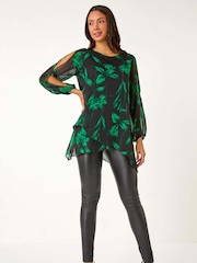 Verde - Roman Floral Chiffon Layered Tunic Top - Imagem 3 de 5