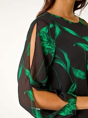 Verde - Roman Floral Chiffon Layered Tunic Top - Imagem 5 de 5