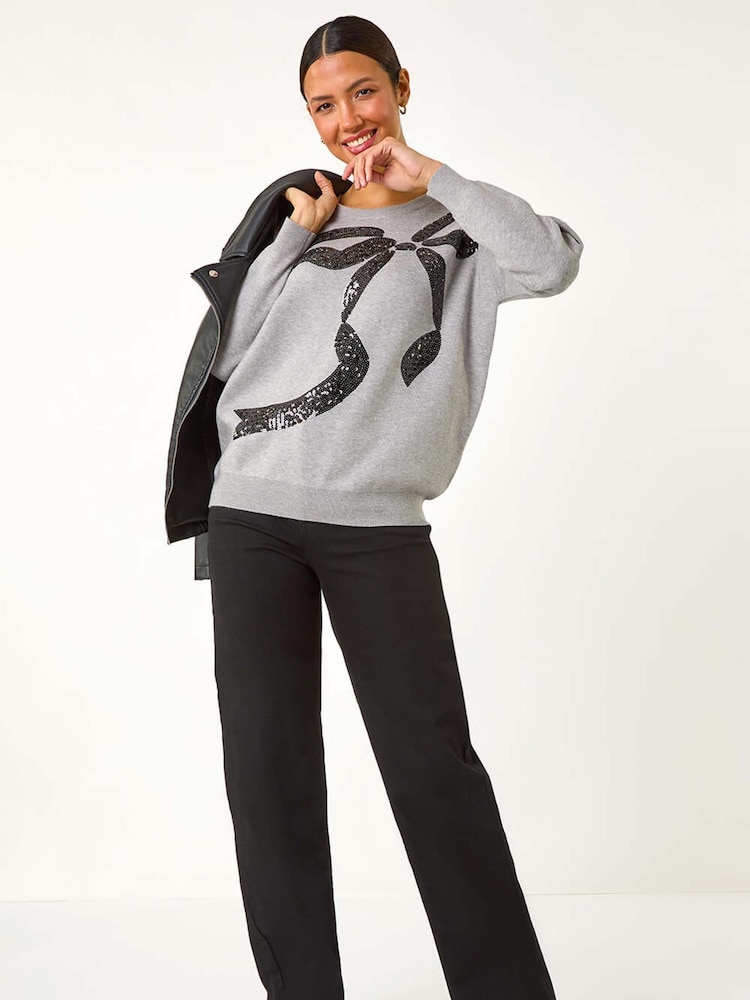 Roman Grey Bow Sequin Detail Knit Jumper - Image 2 of 5