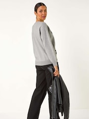 Roman Grey Bow Sequin Detail Knit Jumper - Image 3 of 5