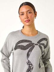 Roman Grey Bow Sequin Detail Knit Jumper - Image 4 of 5