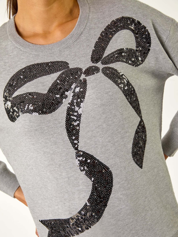 Roman Grey Bow Sequin Detail Knit Jumper - Image 5 of 5