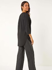 Roman Black Velvet Front V-Neck Shirt - Image 3 of 5