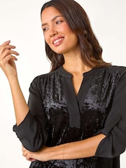 Roman Black Velvet Front V-Neck Shirt - Image 4 of 5