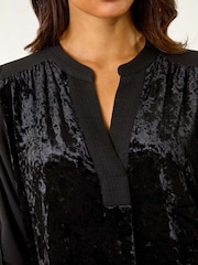 Roman Black Velvet Front V-Neck Shirt - Image 5 of 5