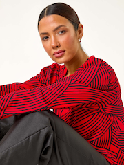 Roman Red Geometric V-Neck Stretch Top - Image 1 of 5