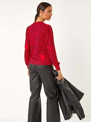 Roman Red Geometric V-Neck Stretch Top - Image 3 of 5