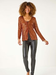 Roman Brown Front Tie Sequin Detail Top - Image 2 of 5