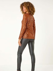 Roman Brown Front Tie Sequin Detail Top - Image 3 of 5