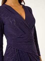 Roman Purple Sparkle Floral Stretch Wrap Dress - Image 3 of 5