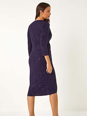 Roman Purple Sparkle Floral Stretch Wrap Dress - Image 4 of 5