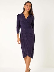 Roman Purple Sparkle Floral Stretch Wrap Dress - Image 5 of 5