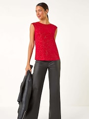 Roman Red Glitter Rose Bow Back Vest Top - Image 2 of 5