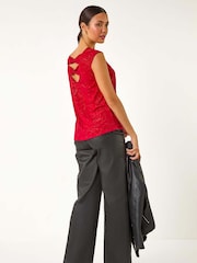 Roman Red Glitter Rose Bow Back Vest Top - Image 3 of 5