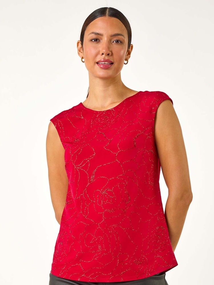 Roman Red Glitter Rose Bow Back Vest Top - Image 4 of 5
