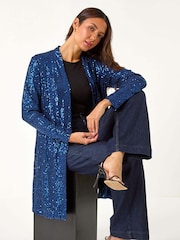 Roman Blue Longline Sequin Stretch Jacket - Image 1 of 5