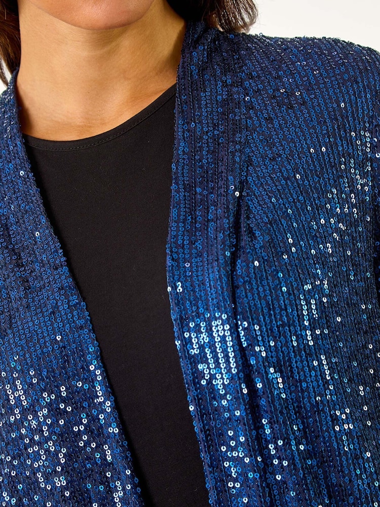 Roman Blue Longline Sequin Stretch Jacket - Image 5 of 5