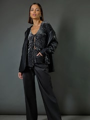 Roman Grey Velvet Front Tie Animal Print Burnout Cardigans - Image 2 of 9