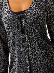 Roman Grey Velvet Front Tie Animal Print Burnout Cardigans - Image 9 of 9