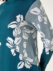 Roman Green Floral Print Jacquard Knitted Dress - Image 2 of 5