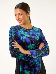 Roman Green Floral Print Velvet Chiffon Hem Top - Image 3 of 5