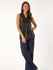 Roman Black Sequin Front Pleat Vest - Image 2 of 5