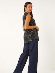 Roman Black Sequin Front Pleat Vest - Image 3 of 5
