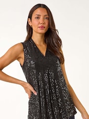 Roman Black Sequin Front Pleat Vest - Image 4 of 5