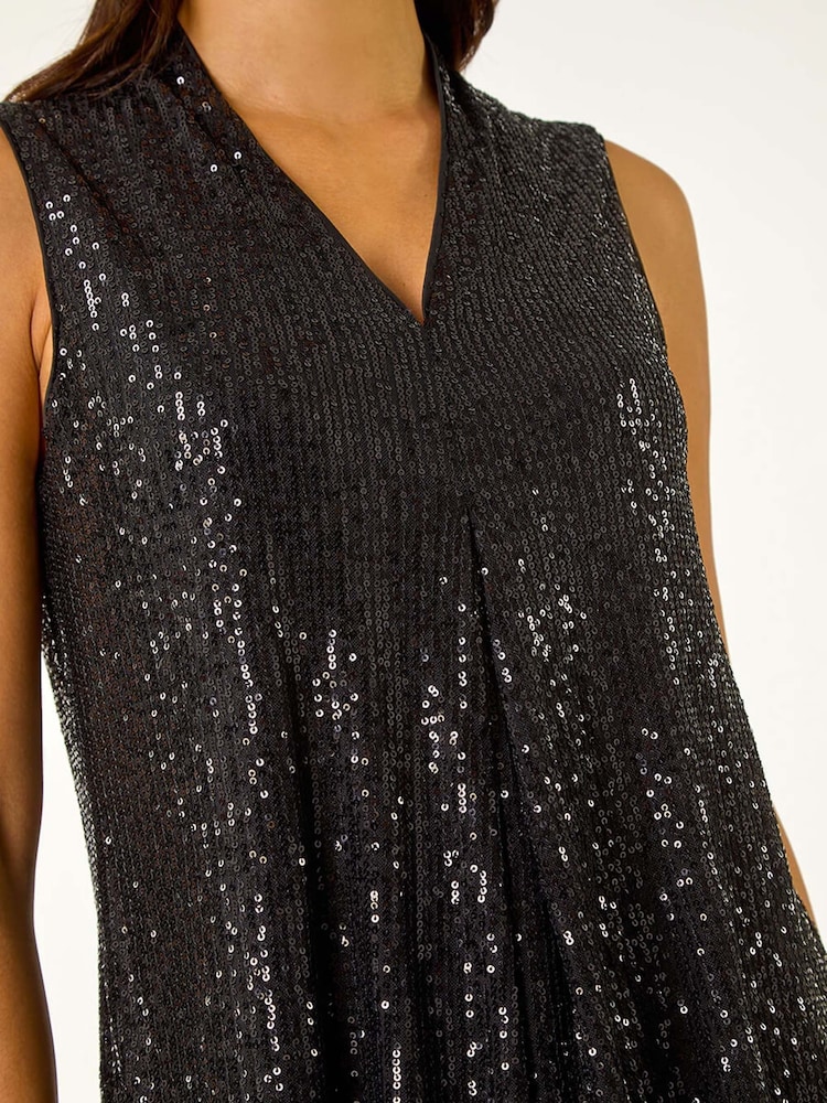 Roman Black Sequin Front Pleat Vest - Image 5 of 5