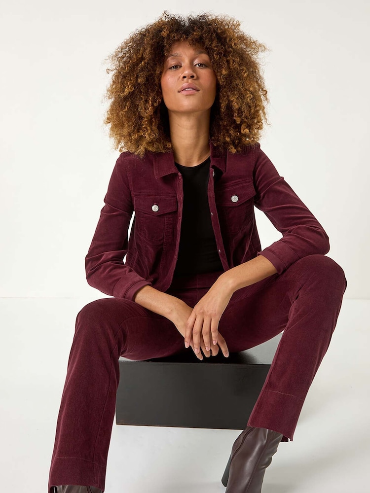 Roman Red Corduroy Straight Stretch Jeans Trousers - Image 1 of 5