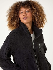 Roman Black Funnel Neck Fleece Jacket - Image 1 of 5