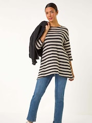 Roman Crochet Knit Stripe Tunic Top - Imagen 3 de 6