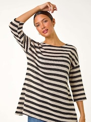 Roman Crochet Knit Stripe Tunic Top - Imagen 5 de 6