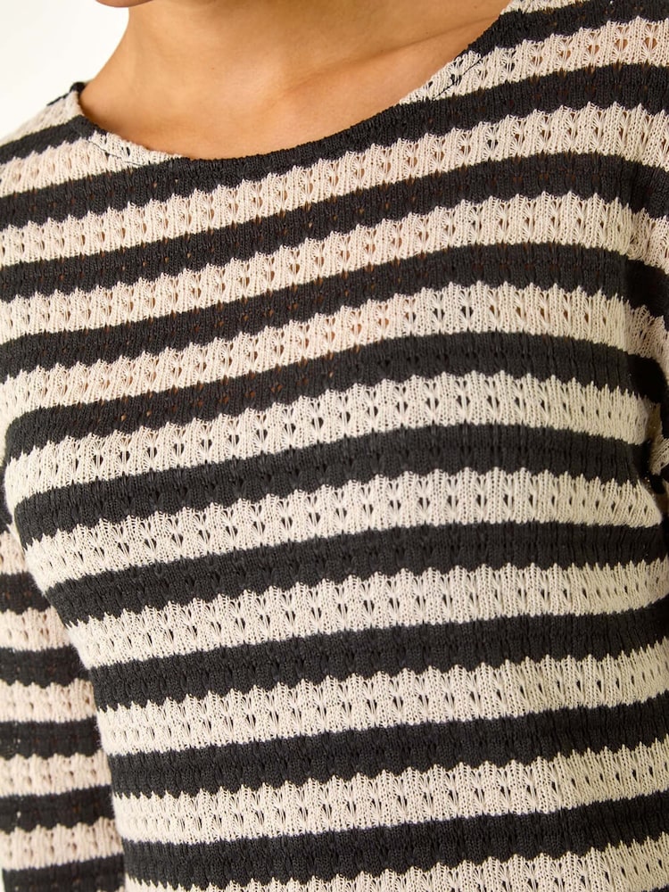 Roman Crochet Knit Stripe Tunic Top - Imagen 6 de 6