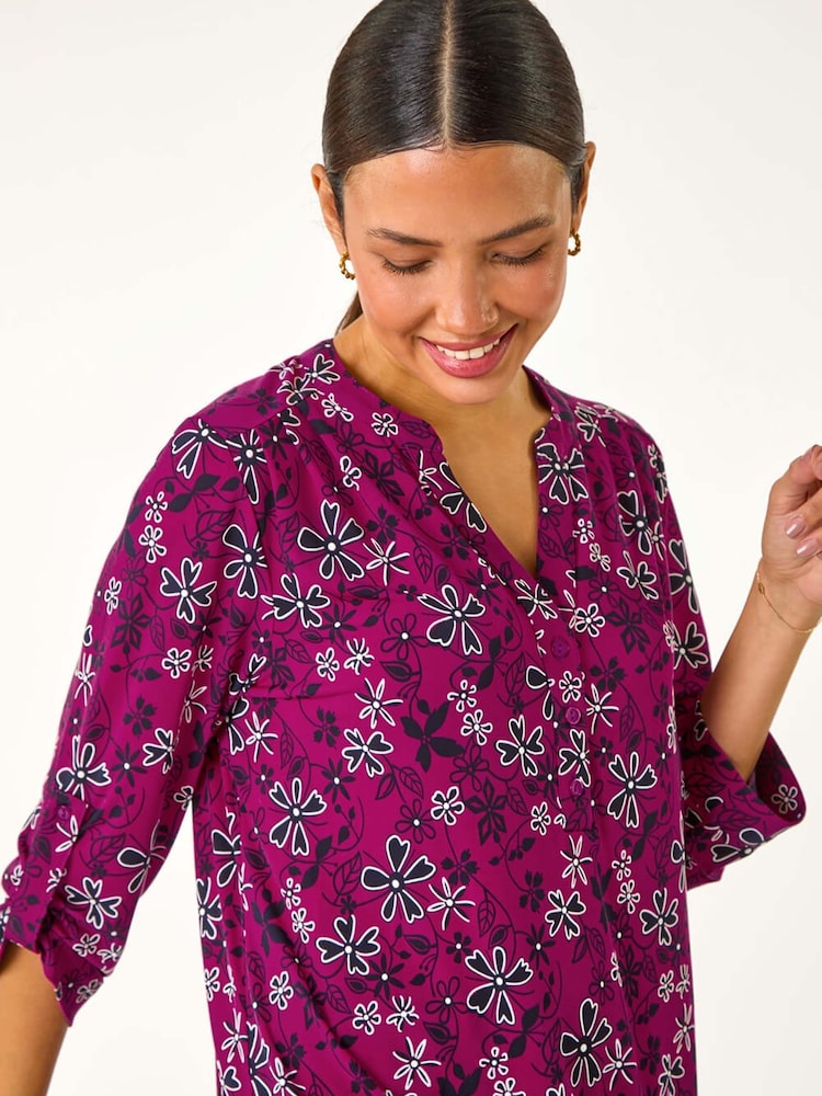 Roman Pink Textured Flower Print Shirt - Image 1 of 6
