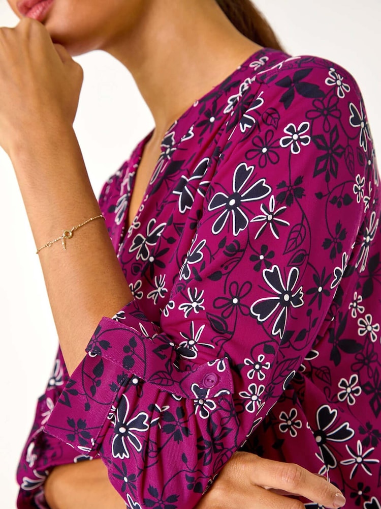 Roman Pink Textured Flower Print Shirt - Image 6 of 6