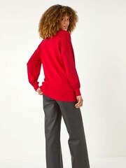 Roman Red V-Neck Boyfriend Hotfix Jumper - Image 3 of 5