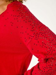 Roman Red V-Neck Boyfriend Hotfix Jumper - Image 5 of 5