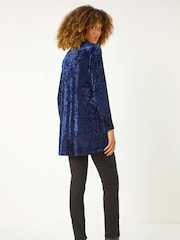 Roman Blue Velvet Cowl Neck Stretch Top - Image 3 of 5
