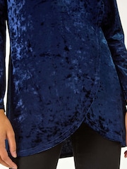 Roman Blue Velvet Cowl Neck Stretch Top - Image 5 of 5