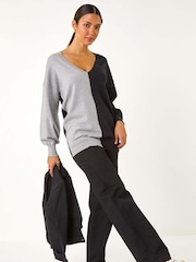 Roman Grey V-Neck Colour Block Knit Jumper - Image 1 of 6