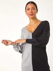 Roman Grey V-Neck Colour Block Knit Jumper - Image 3 of 6