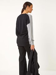 Roman Grey V-Neck Colour Block Knit Jumper - Image 4 of 6