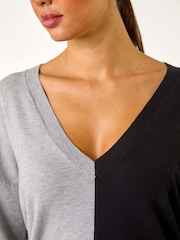 Roman Grey V-Neck Colour Block Knit Jumper - Image 6 of 6