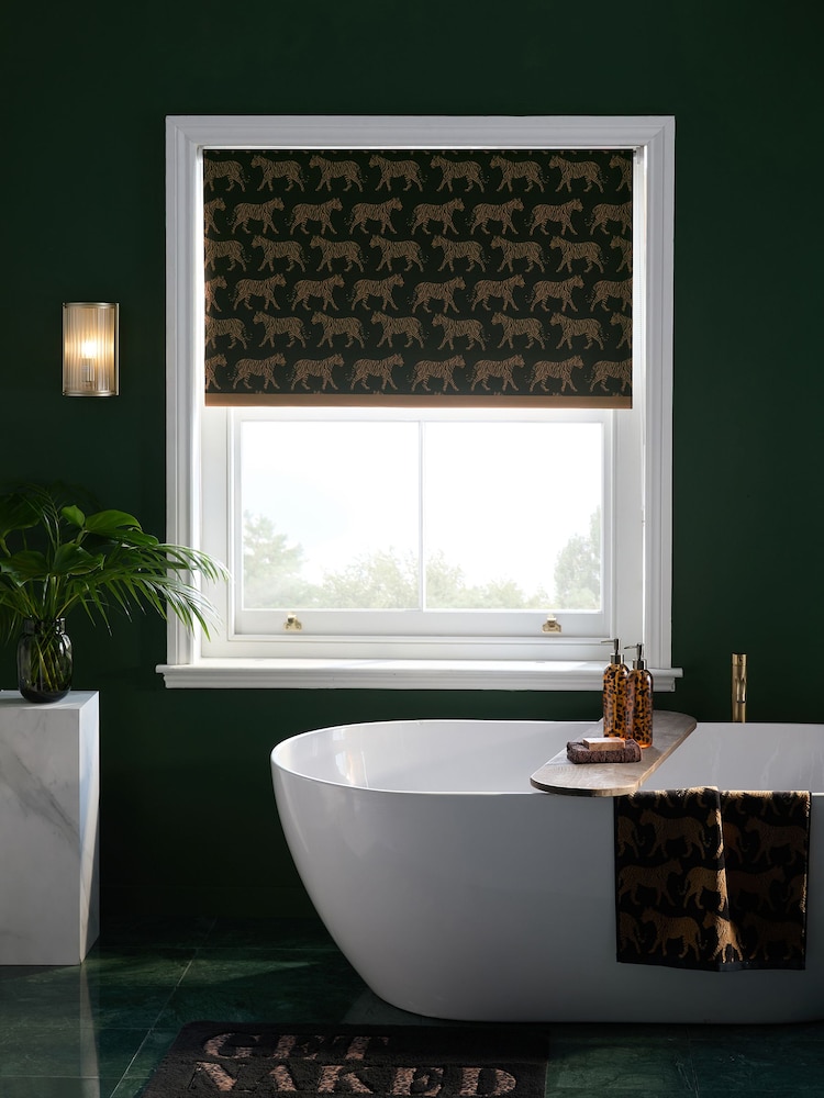 Black Tiger Print Ready Made Blackout Moisture Resistant Roller Blind - Image 1 of 7