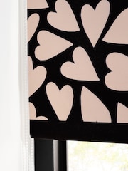 Black/White Ready Made Blackout Bathroom Roller Heart Print Blinds - Image 4 of 8